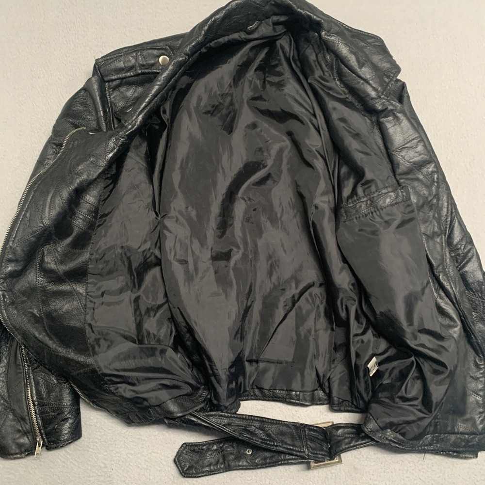Vintage Diamond Plate Buffalo Leather Moto Jacket Embroidered Asymmetrical Zip M - Picture 7 of 11